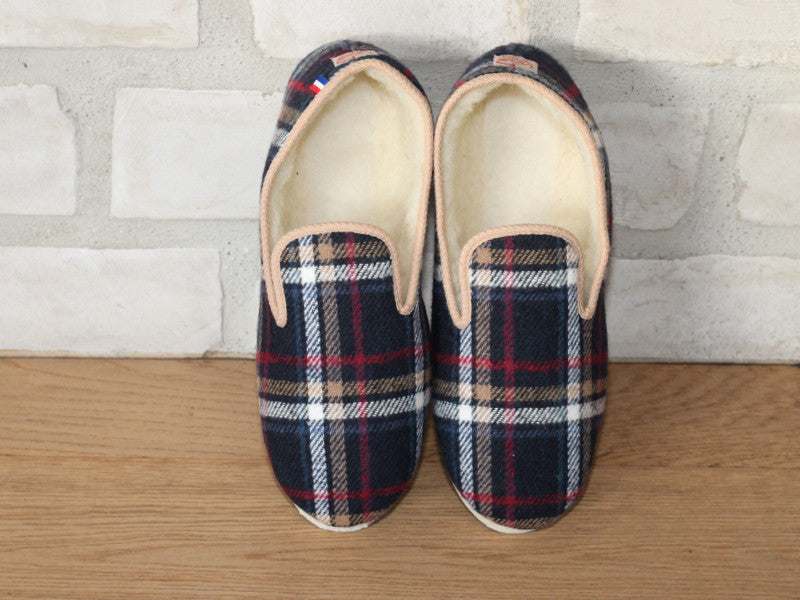 Charentaises traditionnelles tartan bleu marine