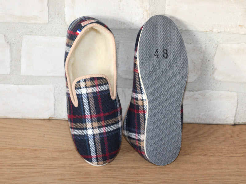 Charentaises traditionnelles tartan bleu marine