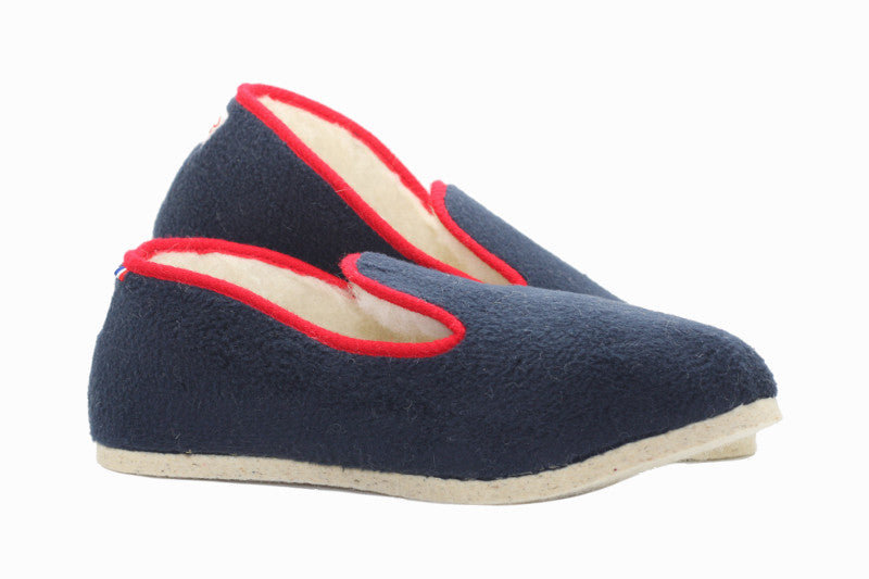 Charentaises bleu marine en laine Cocooning