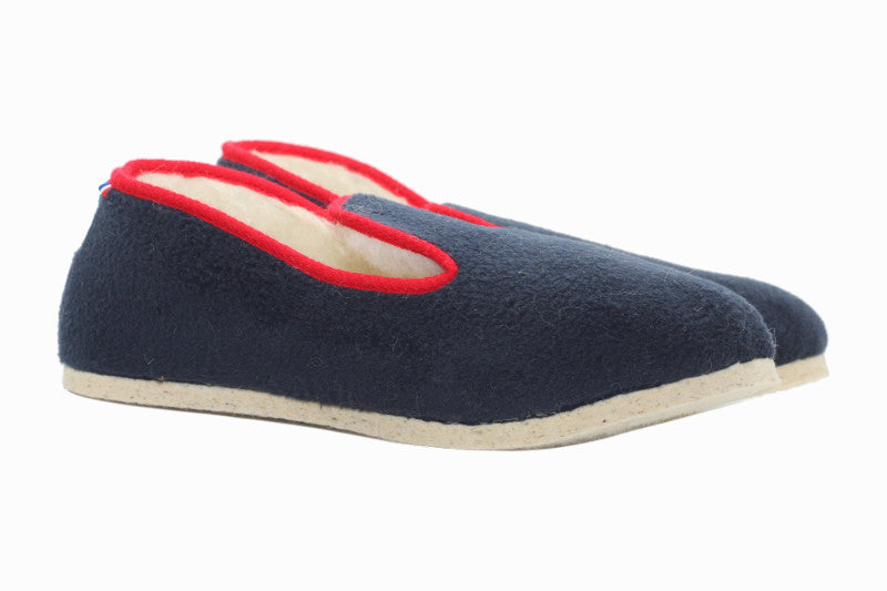 Charentaises bleu marine en laine Cocooning