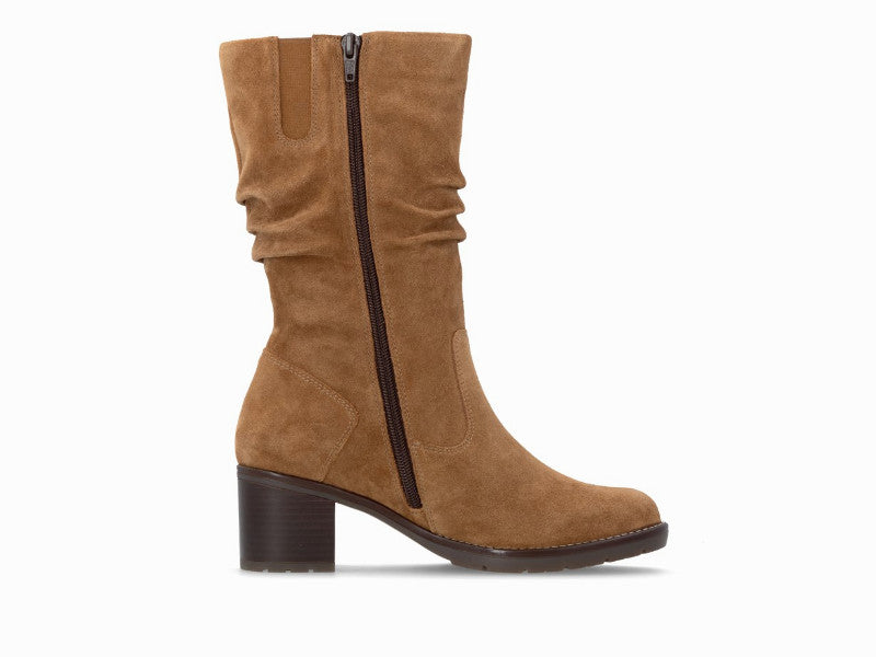 Demi bottes effet drapé en cuir velours cognac