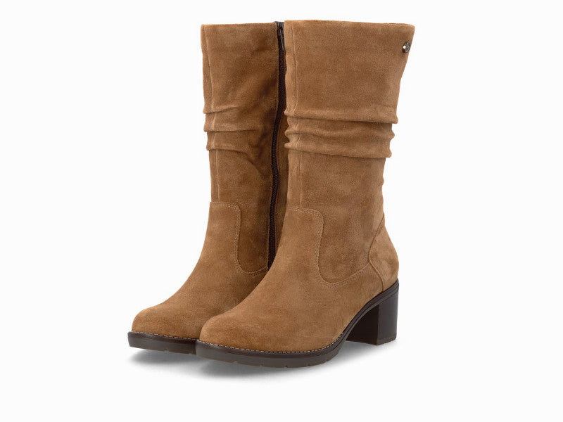Demi bottes effet drapé en cuir velours cognac