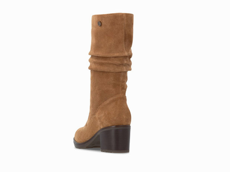 Demi bottes effet drapé en cuir velours cognac