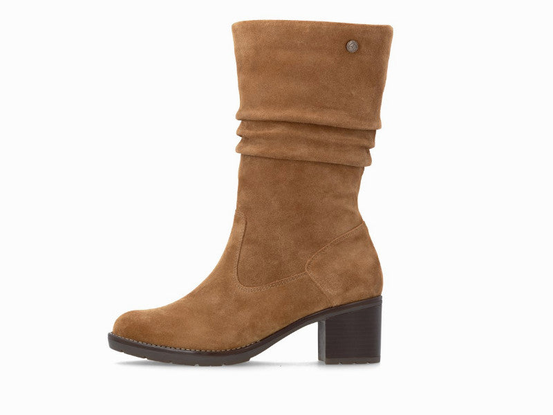Demi bottes effet drapé en cuir velours cognac