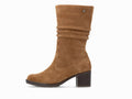 Demi bottes effet drapé en cuir velours cognac
