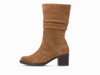 Demi bottes effet drapé en cuir velours cognac