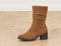 Demi bottes effet drapé en cuir velours cognac