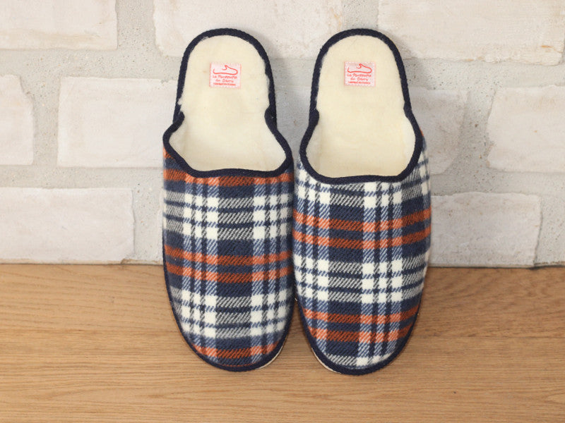 Mules en laine écossais bleu marine