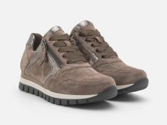 Baskets taupe Gabor en cuir velours