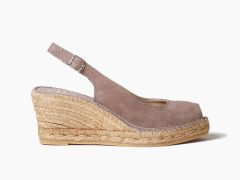 Espadrilles à talon compensé Calpe en cuir velours taupe