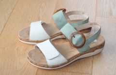 Sandales petit compensé en cuir blanc et vert Lilou