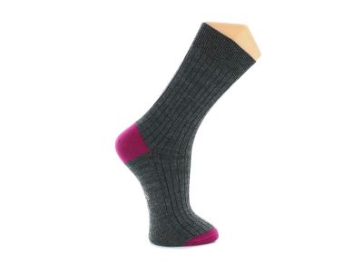 Chaussettes en laine Gris / Talon et pointe Fuchsia