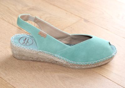 Espadrilles en cuir velours vert menthe Bernia