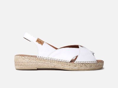 Espadrilles en cuir blanc et petit compensé Enola