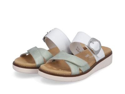 Mules en cuir blanc et vert Pastel