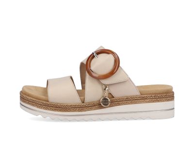 Mules en cuir beige sur semelle compensée Bahia