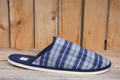 Chaussons mule écossais gris et bleu 