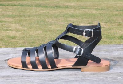 Sandales style spartiates en cuir noir Antik