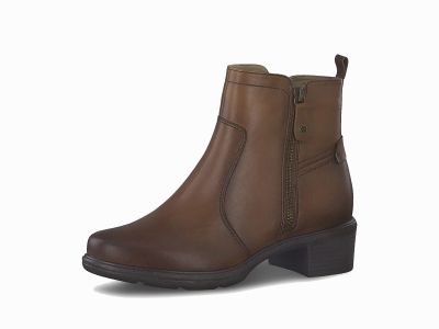 Bottines petit talon en cuir cognac Bobby